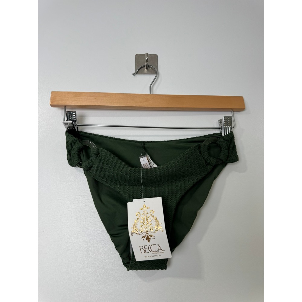 NWT‎ Becca Women Green Bikini Bottom Textured Ring Detail Swim Small